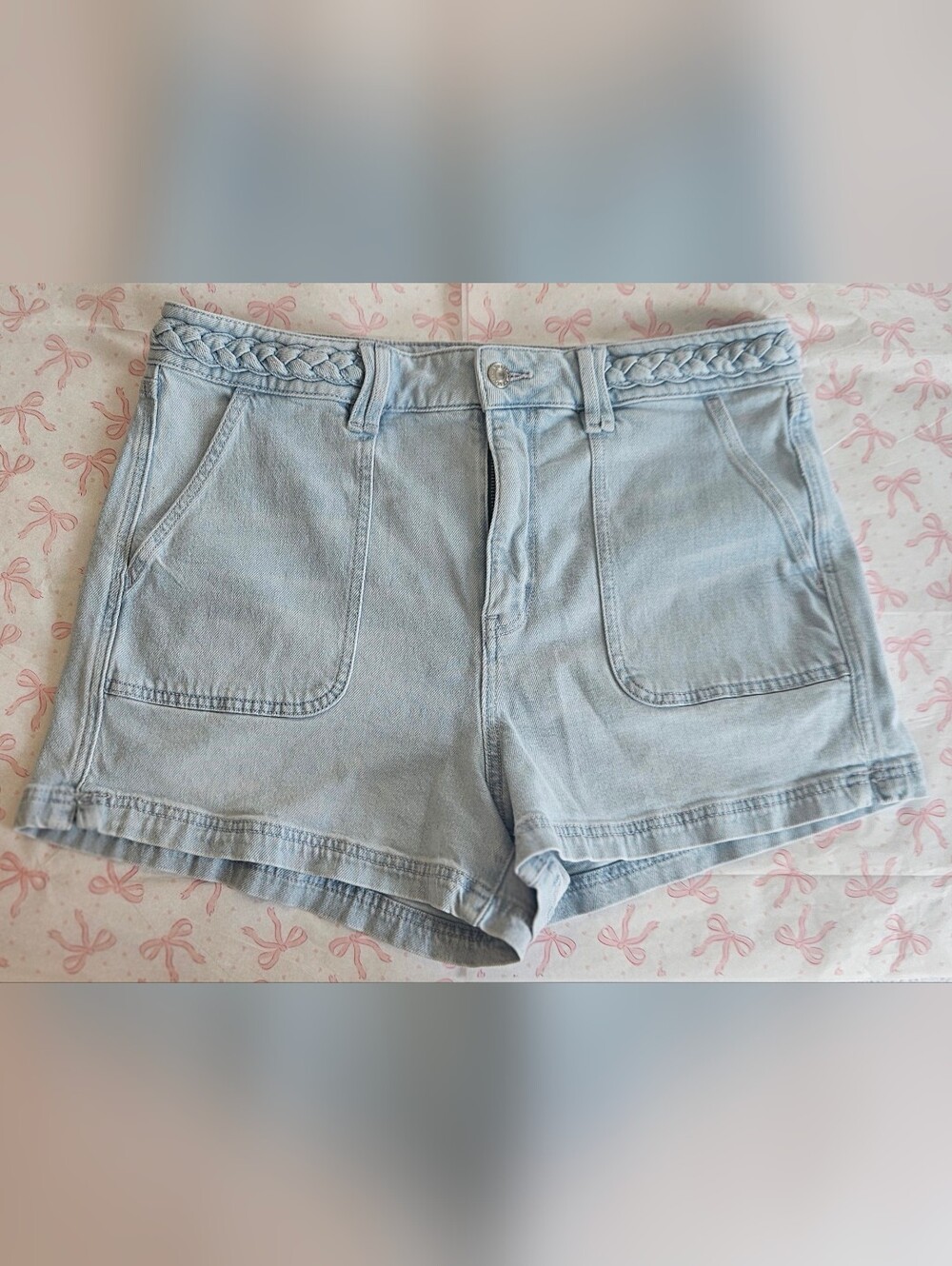 American Eagle Outfitters Light Wash Braided Waist Denim Shorts